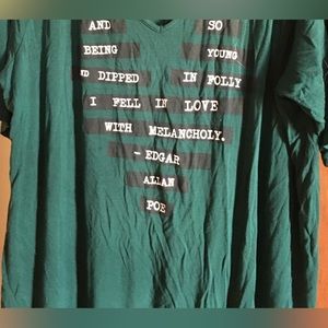 Torrid size 4 green tunic with Edgar Allan poe quote, 32 inches long